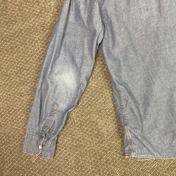 Wrangler Pearl Snap Chambray Shirt Men's XL Blue Denim Chore Western - Picture 6 of 15